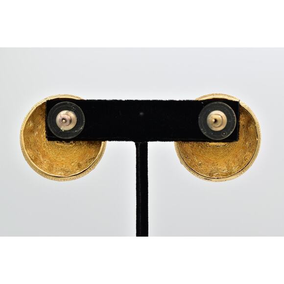 Christian Dior Vintage Starlight Crystal Earrings Chunky Dome Gold Signed Bin1 - Picture 9 of 12